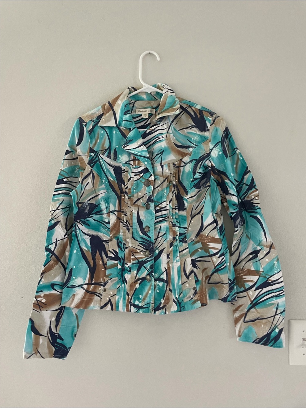 Coldwater Creek Blue & Tan Floral Print Button-Down Jacket